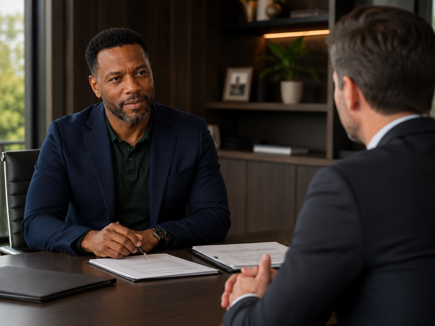 Private advisory meeting between business owner and buyer