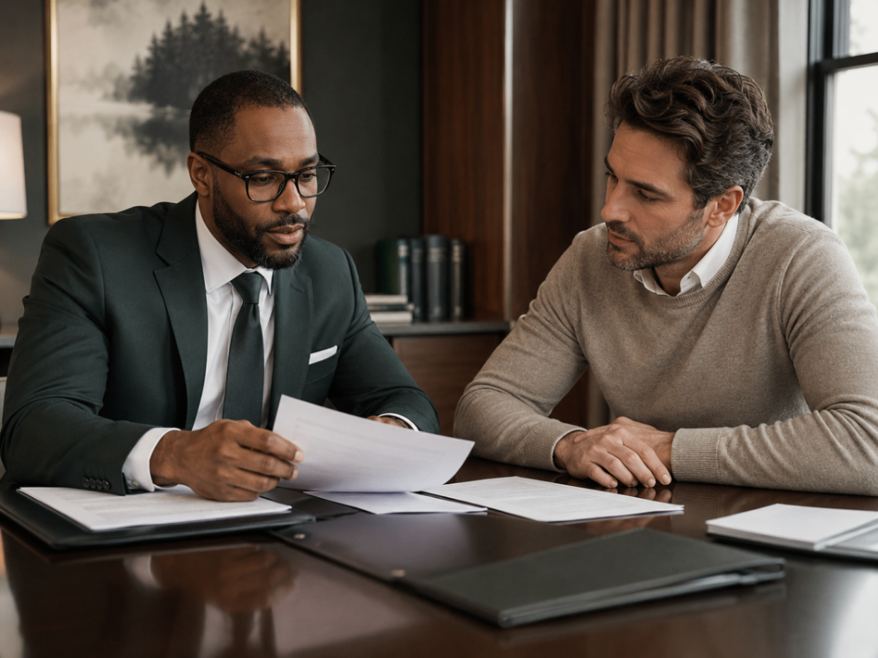 Advisor and business owner reviewing documents together